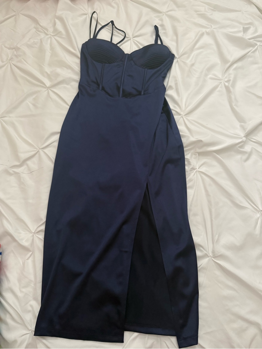 Windsor Navy Midi Slip Dress with Bustier and Front Slit
